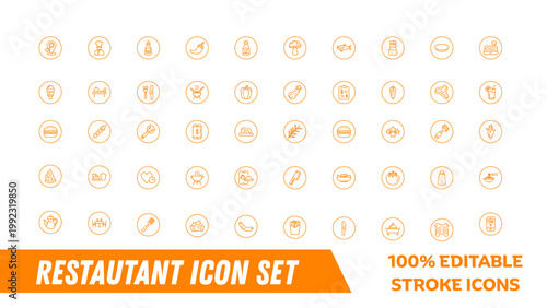 A set of editable restaurant icons in a modern flat design style