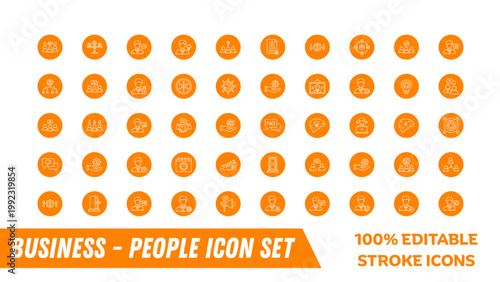 A set of editable business icons featuring people in various professional roles