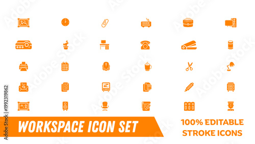 A set of editable stroke icons for workspace and office tools