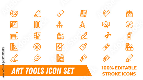 A set of editable stroke icons representing various art tools