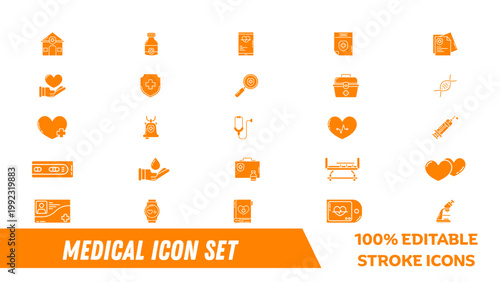 A set of editable medical icons in a flat design style