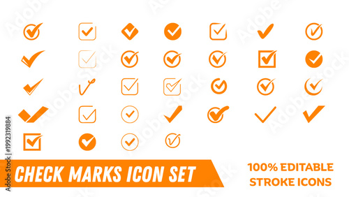 A set of editable check mark icons in orange and white