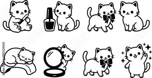 Cute playful kittens with bows and nail polish