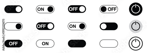 Set of on off power button icon. Slider interface power icons. on and off toggle switch buttons set. Modern toggle switch UI icons set, On Off button controls collection. Vector illustration