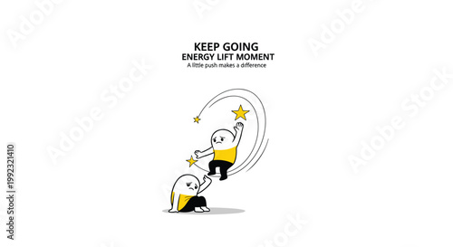 Motivational illustration, Keep Going energy lift moment, cartoon character encouragement, positive vibes vector