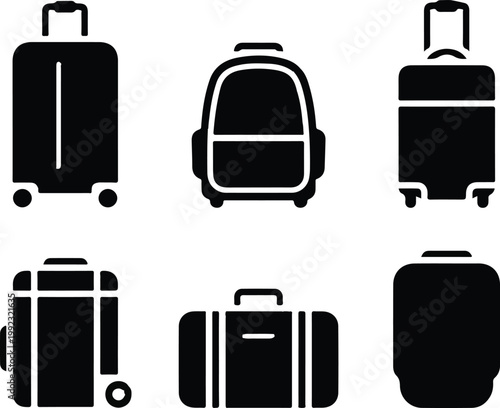 A collection of various luggage icons on a white background