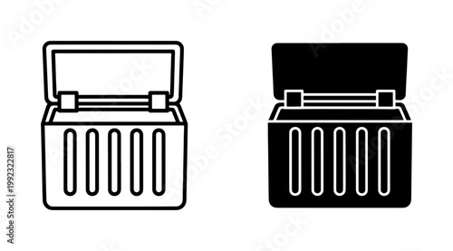Portable Cooler Box Icon Set for Camping and Picnic