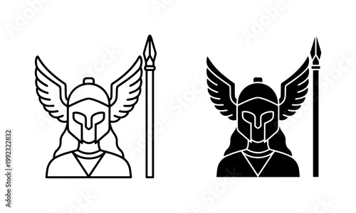 Valkyrie Warrior Goddess with Winged Helmet and Spear Icon