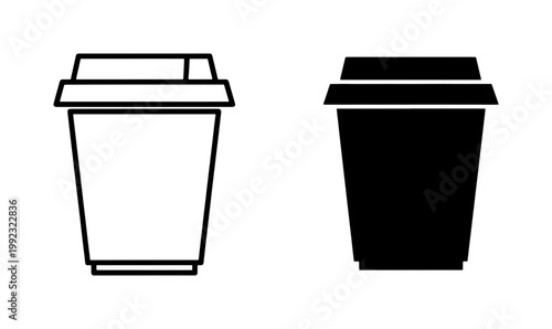 Disposable Coffee Cup Icon Set in Outline and Solid Style