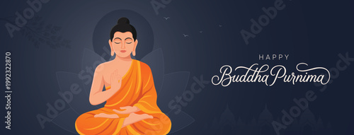 Buddha Purnima Banner With Meditating Buddha And Elegant Dark Background