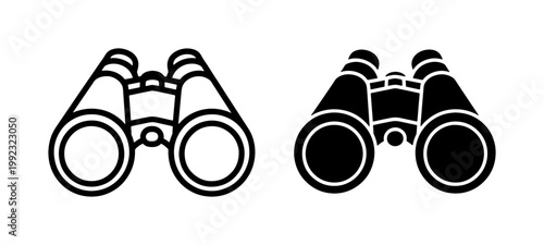 Binoculars icon set with outline and solid black silhouette