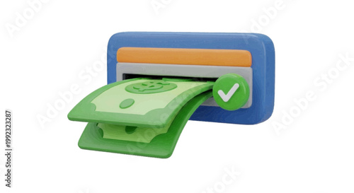 Vector illustration of 3d illustration of a cash withdrawal from an atm machine on a transparent background
