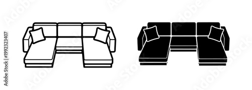 Modern U-Shaped Sectional Sofa Icon Set