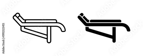 Sunbed Beach Chair Line and Solid Icon Set