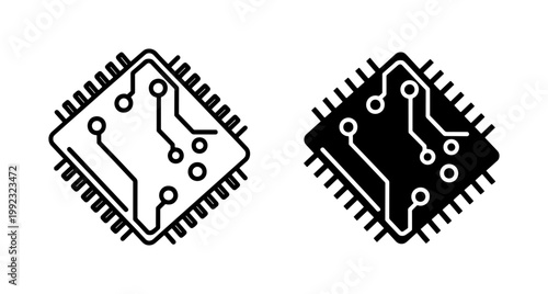 Computer Microchip Circuit Board Vector Icon Set