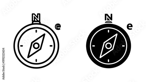 Minimalist Compass Navigation Icon Set in Black and White