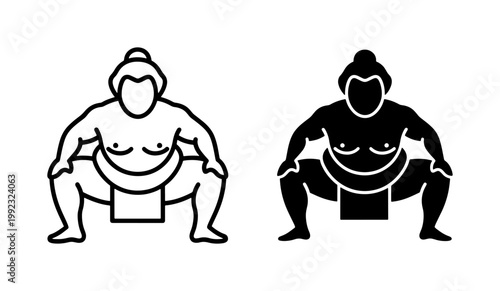 Sumo wrestler icons, sumo wrestlers, black and white illustration, vector graphics