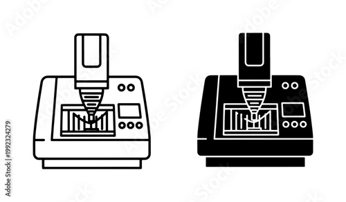 3D printer icons, vector illustrations, black and white, industrial technology