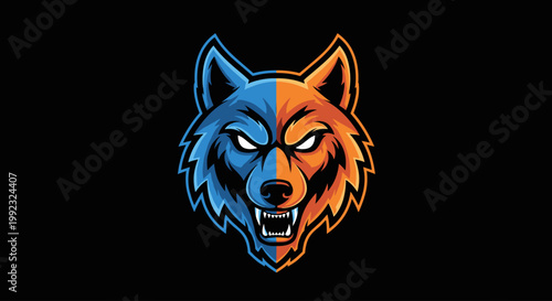 Wolf head with aggressive expression.