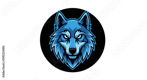 Blue wolf head illustration closeup.