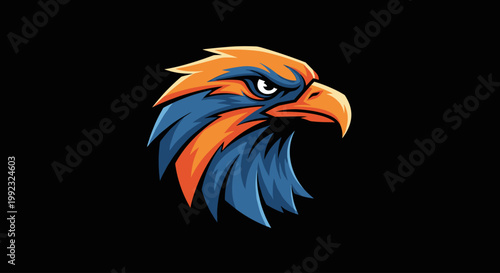 Vibrant orange and blue eagle head.