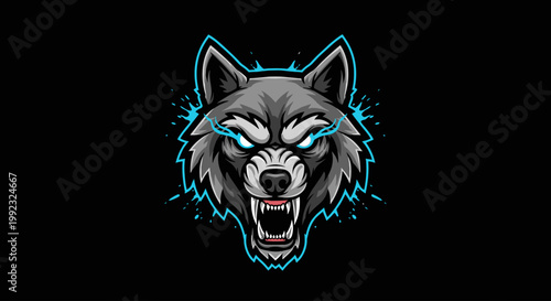 Furious gray wolf head illustration.