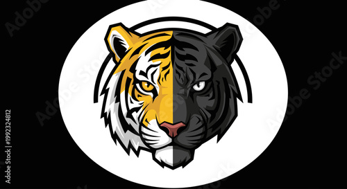 Tiger Panthera Leo Face Closeup Illustration.