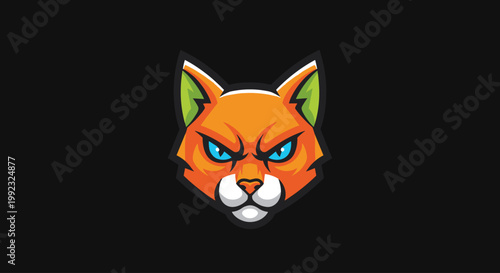 Angry cartoon orange cat face closeup.