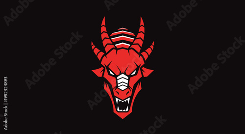 Red dragon head with horns and mouth.