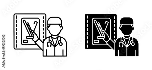 Radiologist Doctor Analyzing X-ray Film Icon Set