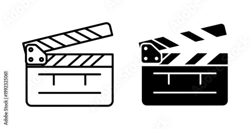 Movie Clapperboard Outline and Solid Black Icon Set
