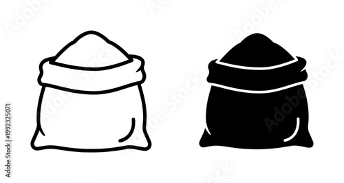 Open flour sack icon set with black and white line art