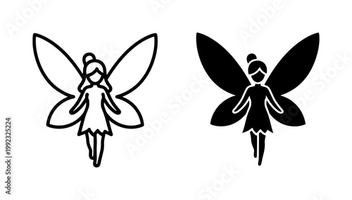 Canvas Print Fairy silhouette and outline icon set for fantasy design