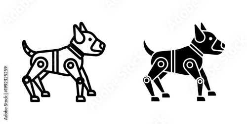 Robot Dog Icon Set in Outline and Glyph Style