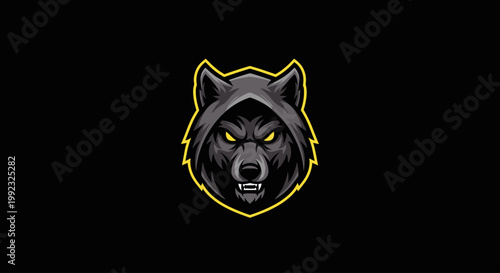 Wolf head with yellow eyes.