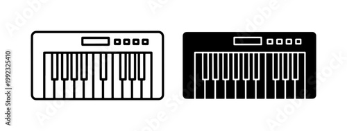 Electronic synthesizer keyboard musical instrument line icon set