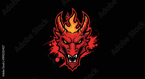 Red dragon head with flames.