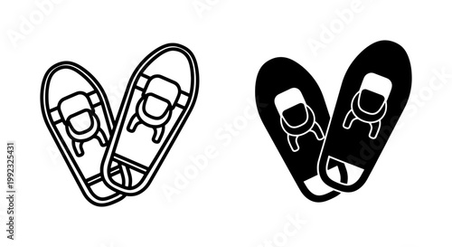 Snowshoes Icon Set for Winter Hiking and Outdoor Sports