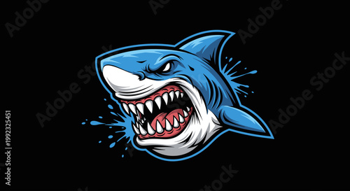 Cartoon shark head with sharp teeth.