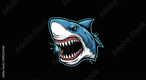 Cartoon shark head with sharp teeth.