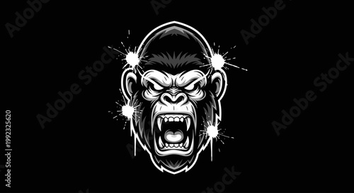 Angry Gorilla Face Close Up Portrait.