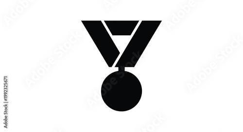 A stark black silhouette of a medal with a ribbon showcasing achievement and recognition a simple silhouette high quality