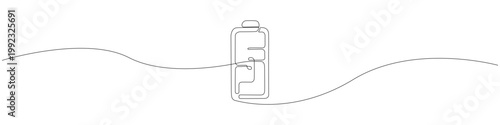 Single line illustration of a battery icon representing energy and power, created in a continuous line drawing style with a minimalist outline-only drawing and a clean, smooth flowing line.