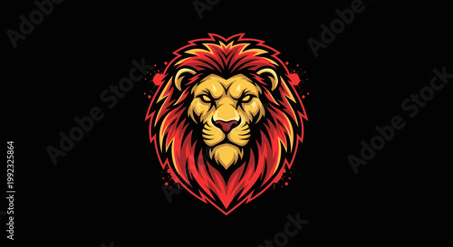 Vibrant Lion Head Illustration Closeup.