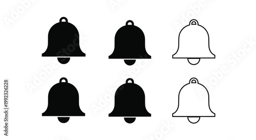A collection of black and white bell icons in varying styles silhouette