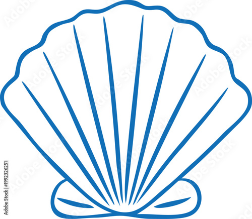 Seashell blue line art, vector hand drawn mollusk conch aquatic creature, underwater habitat, nature sea and ocean fauna