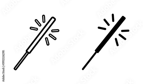 Sparkler firework icons in outline and solid styles, glowing festive sparkler stick vector set, celebratory holiday pyrotechnics symbols