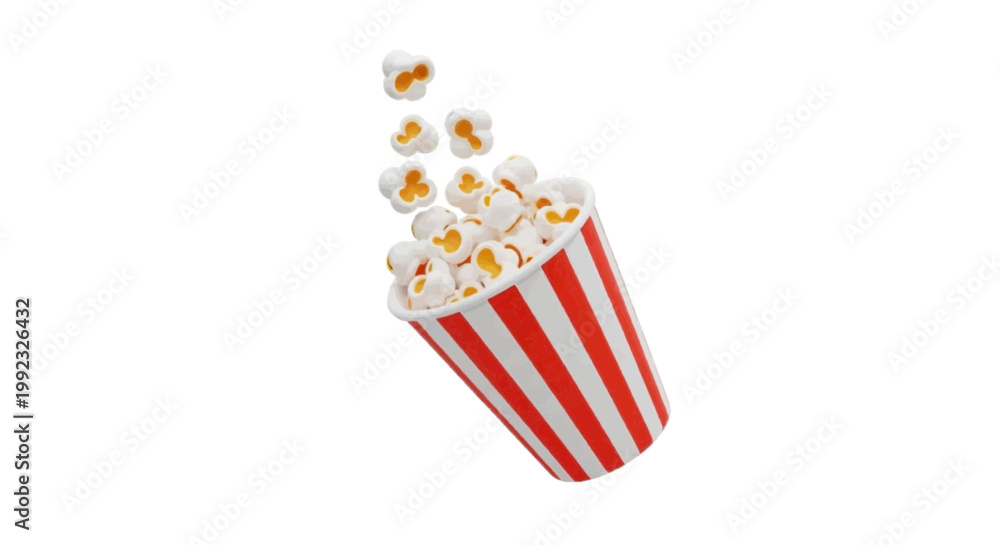 Obraz premium Vector illustration&nbsp;of 3d render of a red and white striped popcorn bucket on a transparent background