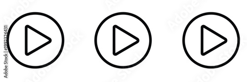 Play button icon set featuring video audio and web media start symbols, player controls, and modern minimalist line art for streaming platforms