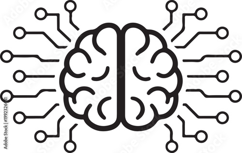 Artificial Intelligence Line Icon Vector Representing Machine Learning Neural Network and Digital Technology Concepts
